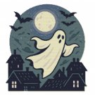 Ghost flies over the city Halloween - Cross-stitch pattern PDF - Instant download