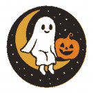 Ghost Relaxes on the Moon on Halloween - Cross-stitch pattern PDF - Instant download