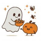 Ghost treats pumpkin with candy on Halloween - Cross-stitch pattern PDF - Instant download