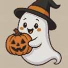 Ghost with pumpkin for Halloween - Cross-stitch pattern PDF - Instant download