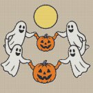 Ghosts and pumpkins dance under the moon on Halloween - Cross-stitch pattern PDF - Instant download