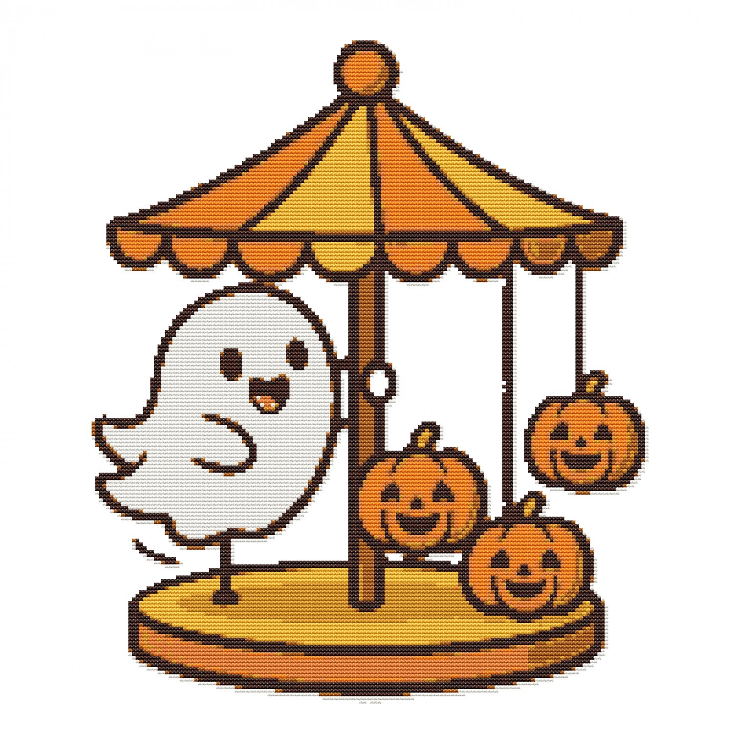 Ghosts and pumpkins on a swing for Halloween - Cross-stitch pattern PDF - Instant download