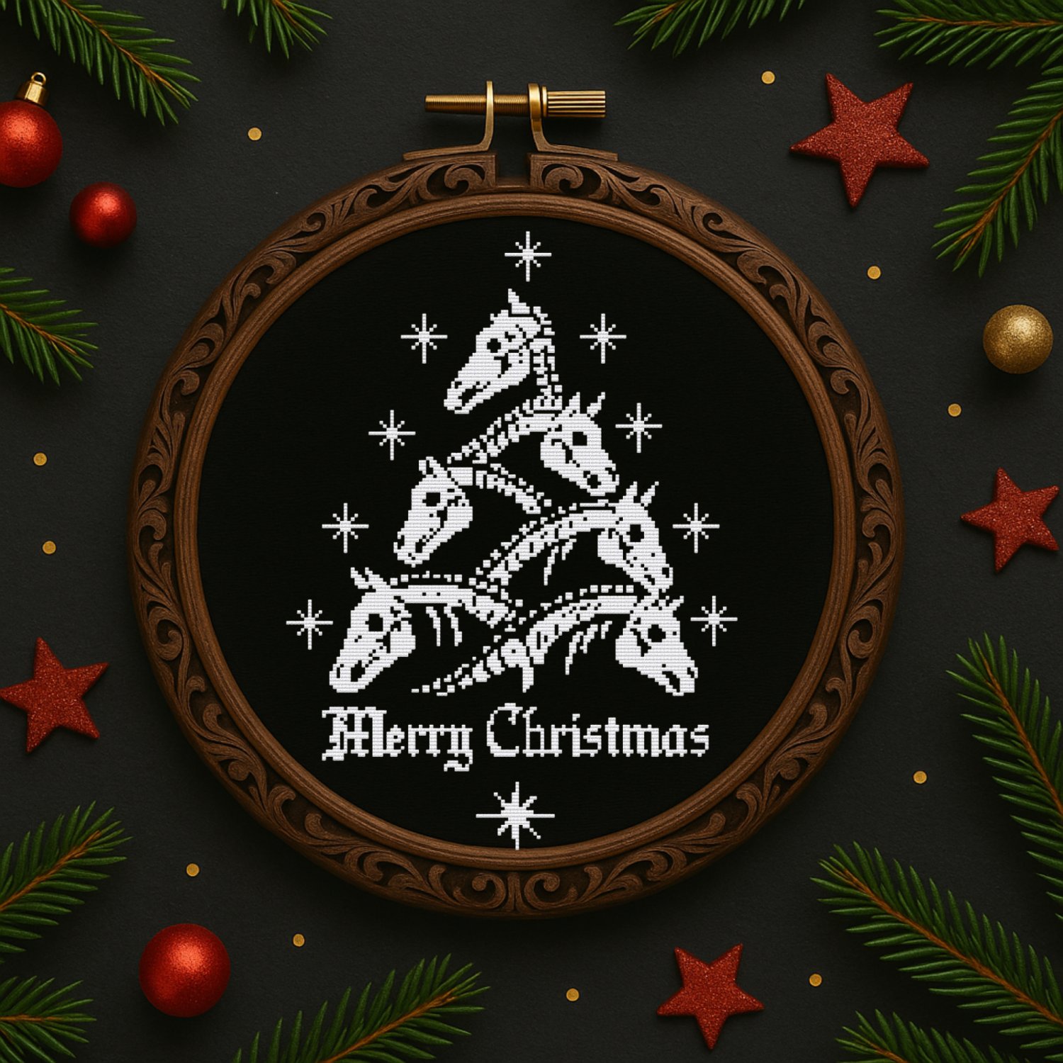 Christmas tree made from horse skeletons - Cross-stitch pattern PDF - Instant download