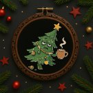 A tired Christmas tree refuses coffee - Cross-stitch pattern PDF - Instant download