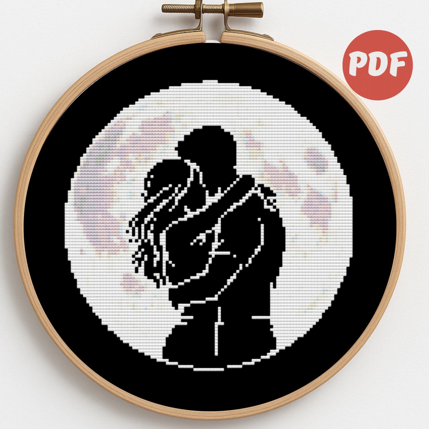 A couple in love against the moon on Valentine's Day - Cross-stitch pattern PDF - Instant download