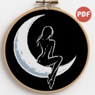 A girl dreams while sitting on the moon - Cross-stitch pattern PDF - Instant download