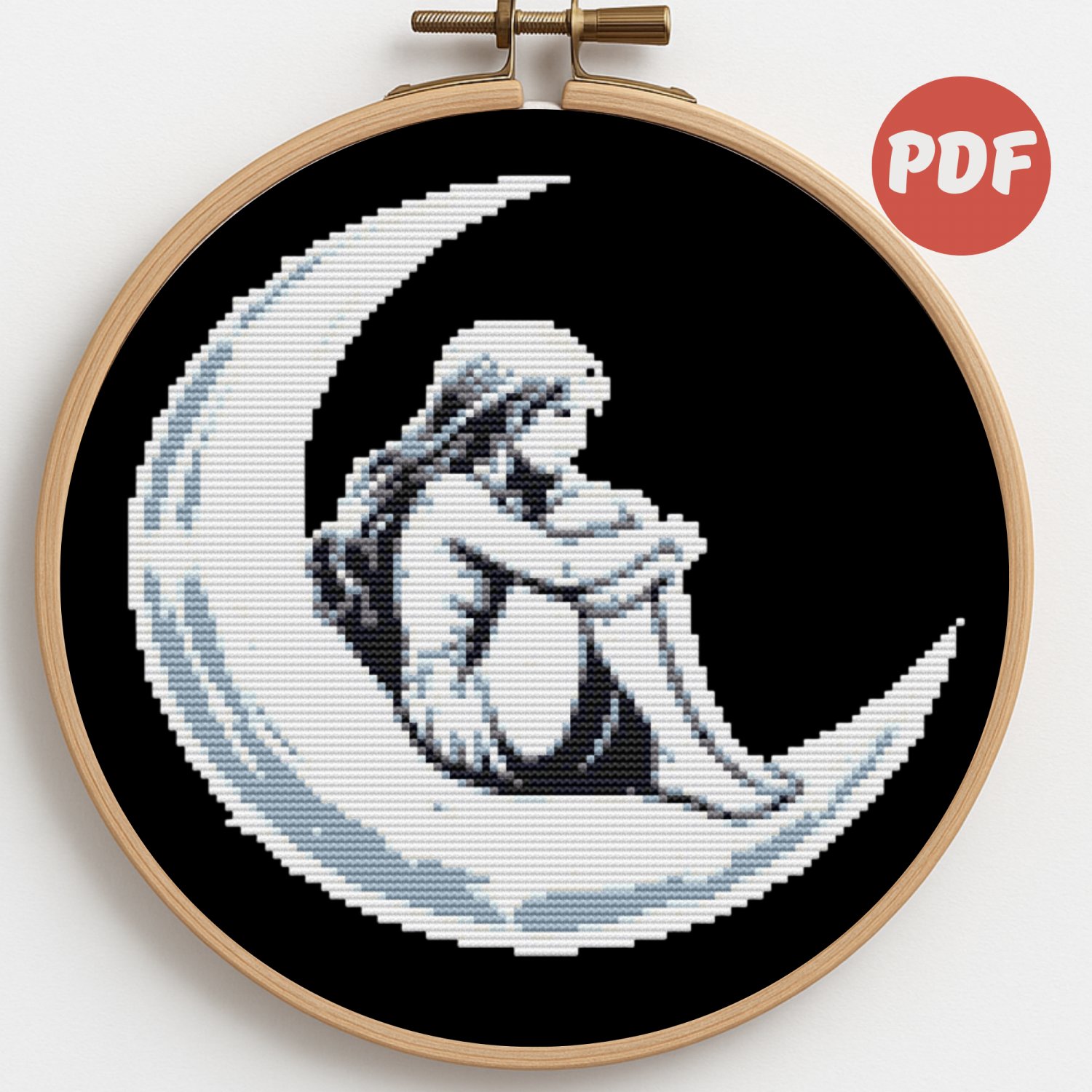 A girl is bored on the moon - Cross-stitch pattern PDF - Instant download