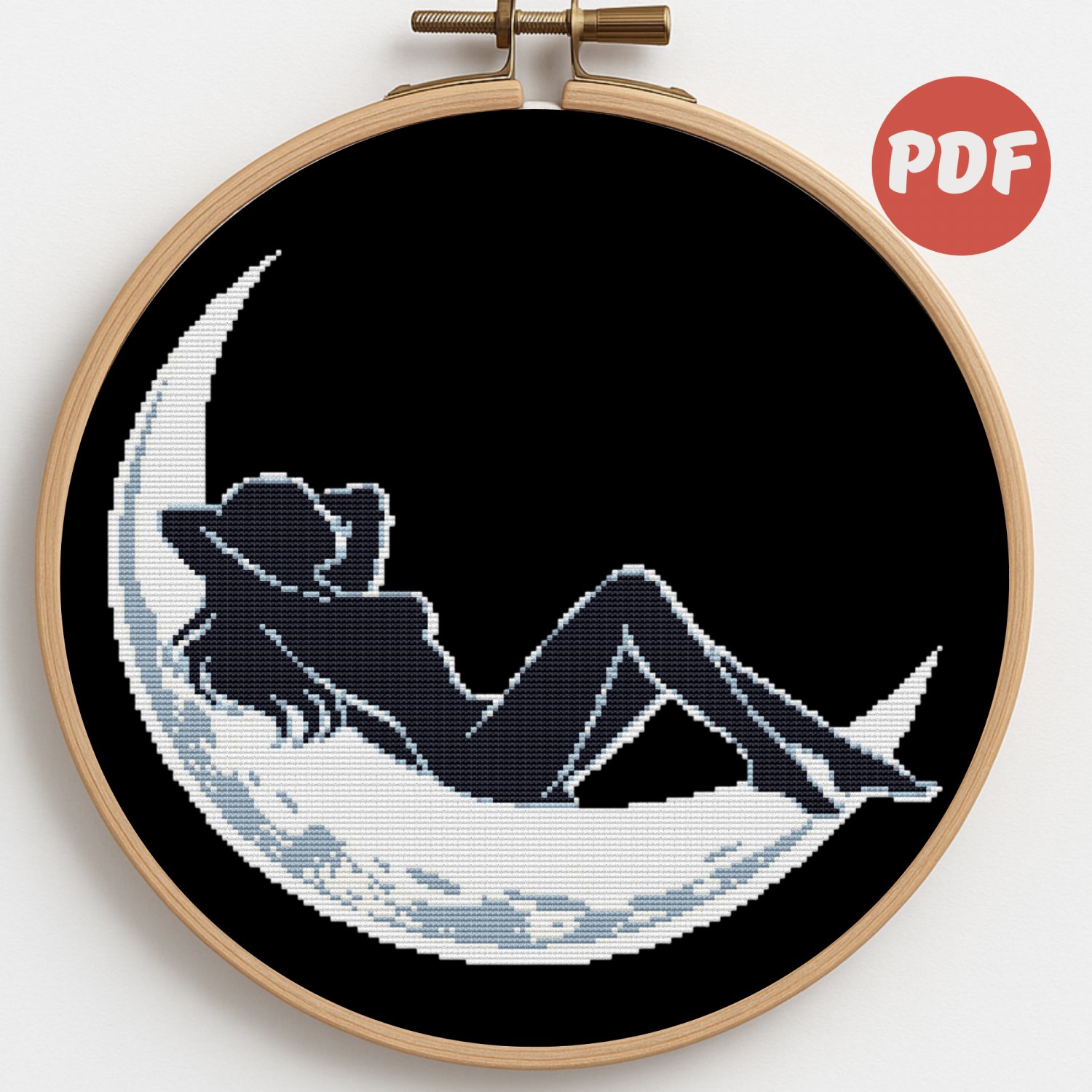 A girl sleeps on the moon - Cross-stitch pattern PDF - Instant download
