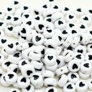 100 x 7mm White Black Love Heart Letter Round Bead Jewellery Dummy Clip Making