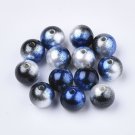 MIDNIGHT BLUE & SILVER - Round plastic beads mixed colour mermaid shimmer acrylic pretty (6 mm)