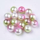 PINK GREEN & WHITE - Round plastic beads mixed colour mermaid shimmer acrylic pretty (6 mm)