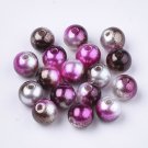 PURPLE PINK & SILVER - Round plastic beads mixed colour mermaid shimmer acrylic pretty (8 mm)