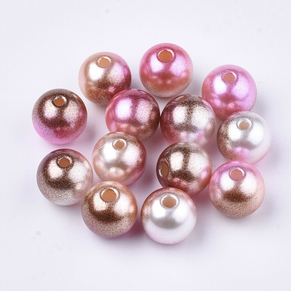 MINK PINK & SILVER - Round plastic beads mixed colour mermaid shimmer acrylic pretty (8 mm)