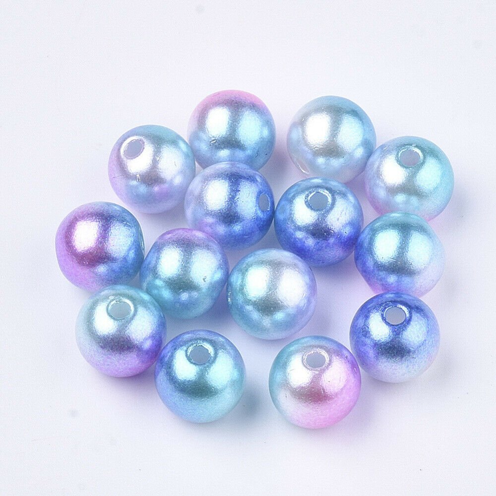 PINK TURQUOISE & WHITE - Round plastic beads mixed colour mermaid shimmer acrylic pretty (10 mm)
