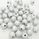 SILVER - Metallic Round Glitter Stardust Beads Acrylic Plastic Jewellry Making Craft (6mm x 100pcs)
