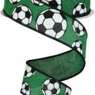 1.5" Green Soccer Ribbon RGA115706, Wired, 10yds, Canvas
