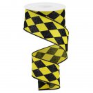 2.0”x10yds Yellow Black Harlequin Ribbon