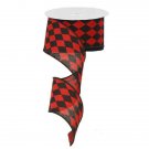 2.5”x10yds Red Black Harlequin Ribbon