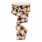 1.5”x10yds Candy Corn Check Ribbon