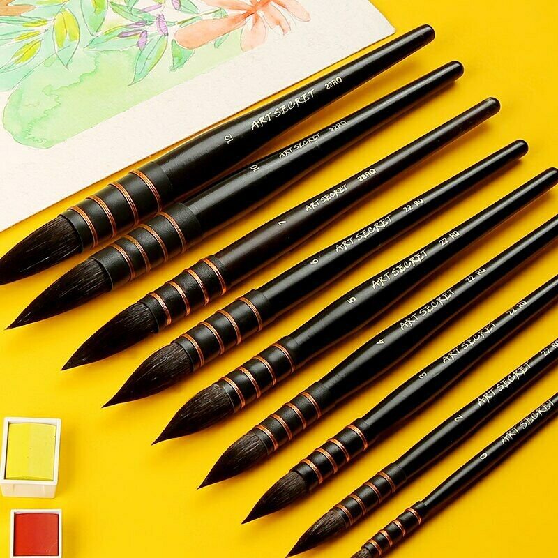 Art Professional Painting Brush Artist Watercolor Pen Brushes Wood Handle #1-12