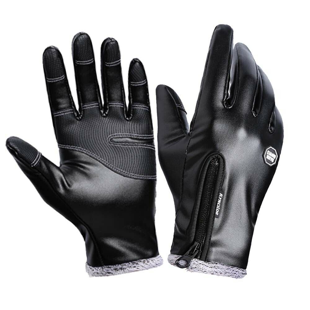 Men Winter Gloves Leather Touch Screen Outdoor Warm Fur Thermal Insulated Glove