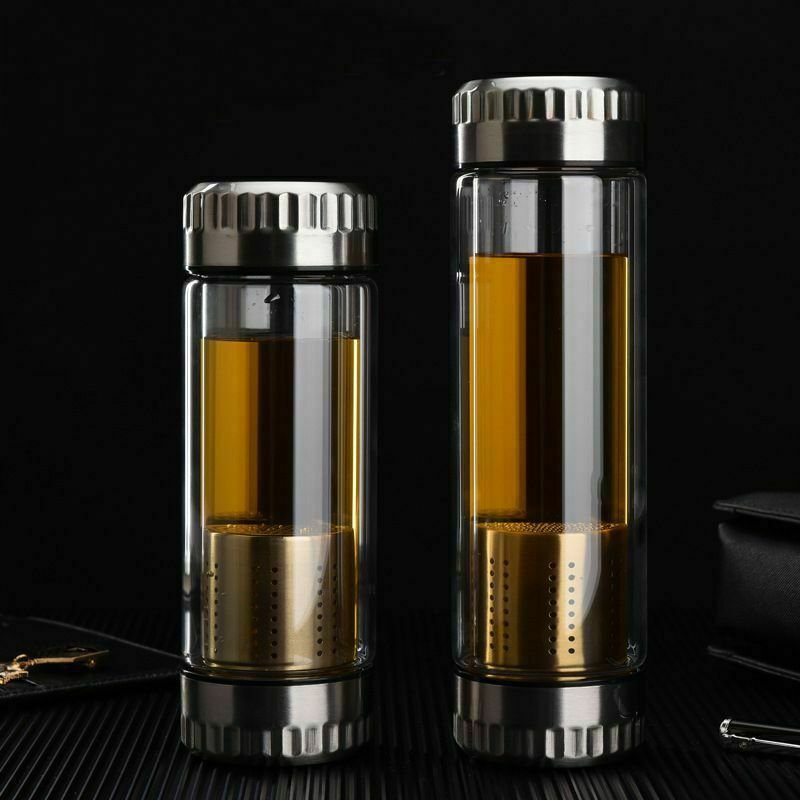 Futuristic Tea Infuser Stainless Steel Double Wall Glass Bottle Tumbler Strainer
