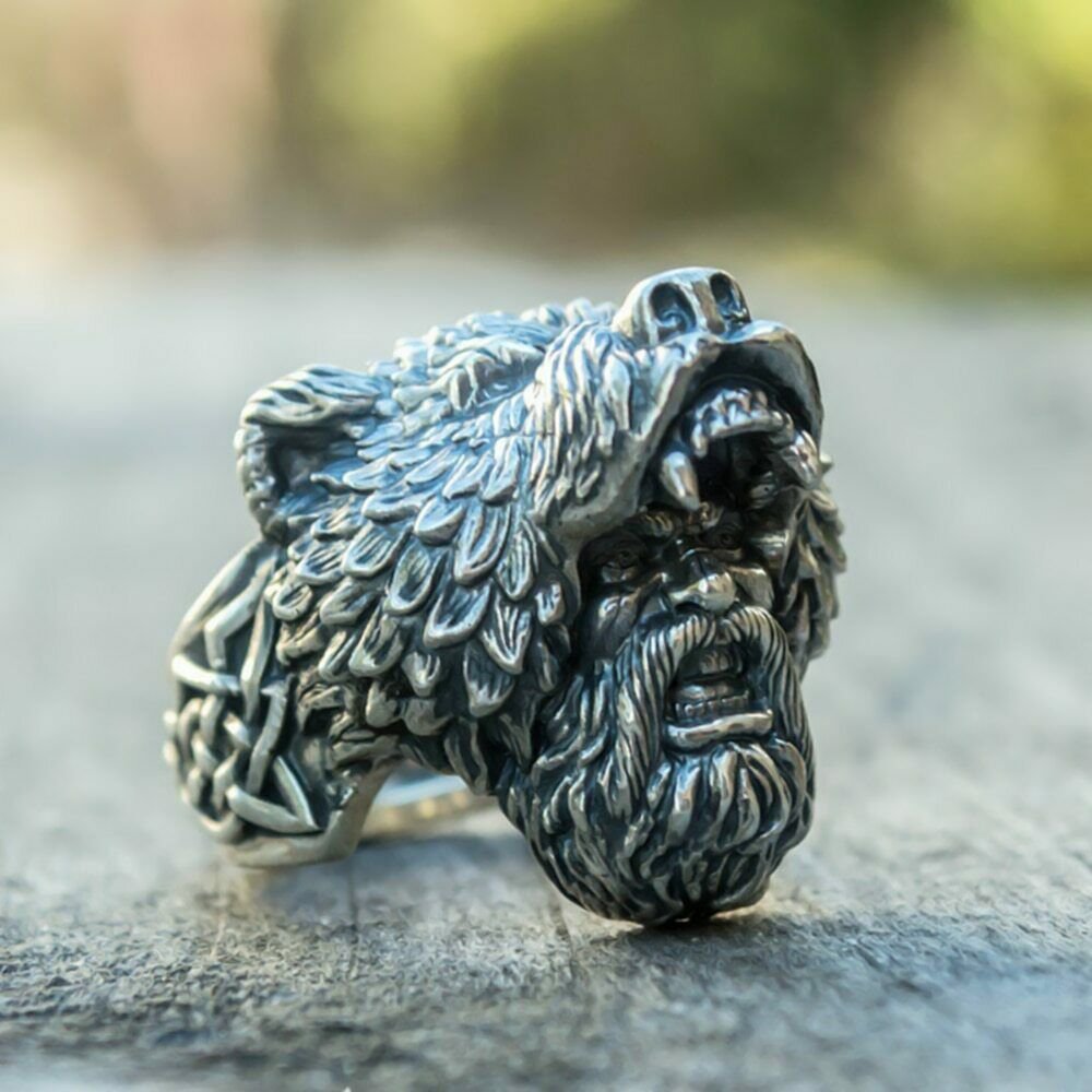 Viking Bear Helmet Warrior Ring Stainless Steel Vintage Vikings Nordic Jewelry