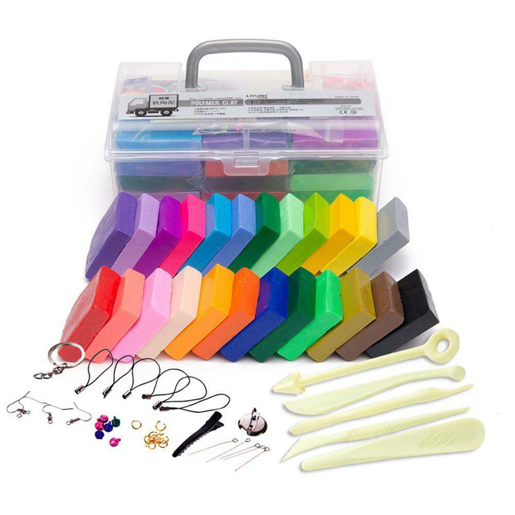 24 Colors Polymer Clay DIY Malleable Soft Modelling Clay Set with 5 Piece Tools