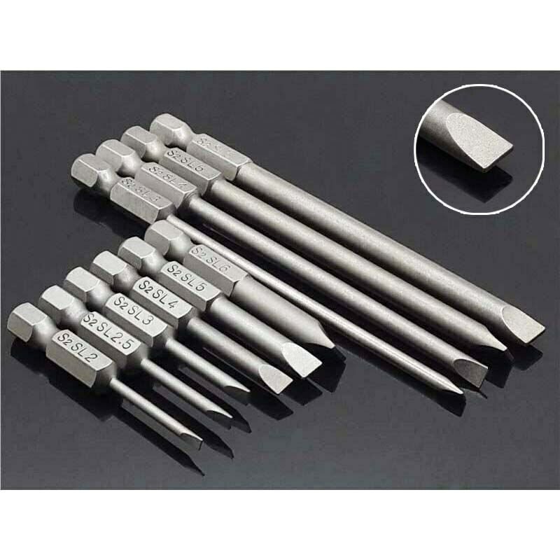 Magnetic Flat Head Slotted Tip Screwdrivers Bits 6 Piece Set 50-100mm 2.0-6.0mm