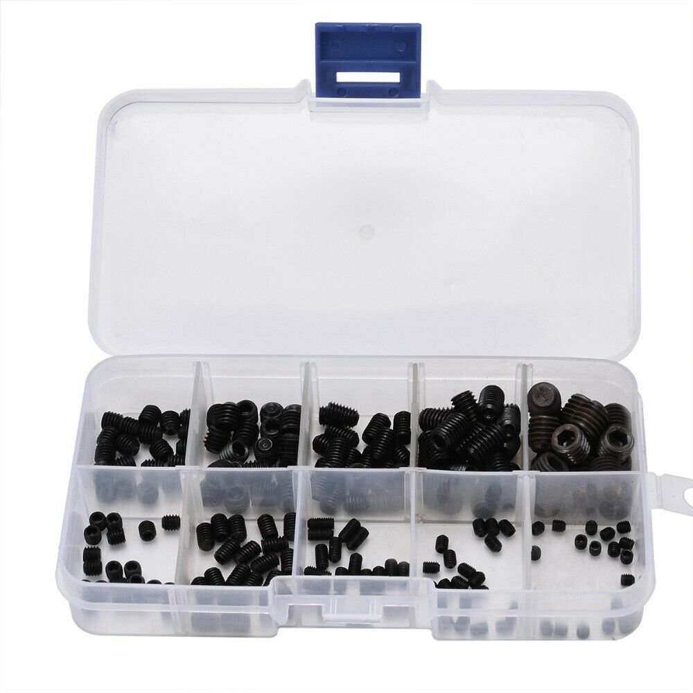 200 Piece Black Allen Head Socket Screws Cap Hex Grub Point Bolts Assorted Kit