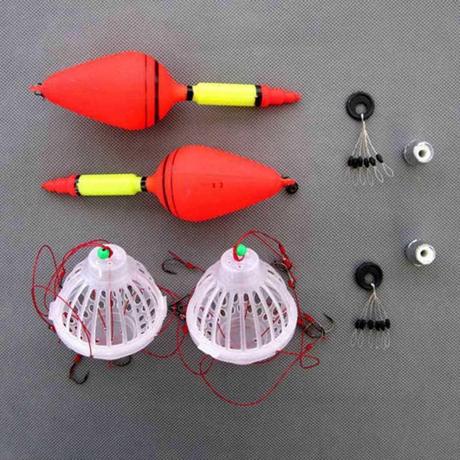 2 Piece Fishing Float Bobber Bait Feeder Tools Lake Tackle Six Strong Hook Buoy