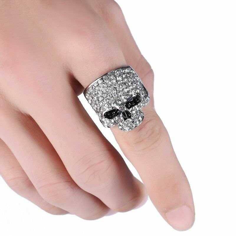 Rhinestone Crystal Skull Ring Fashion Gold Silver Black Women Men Jewelry Gothic