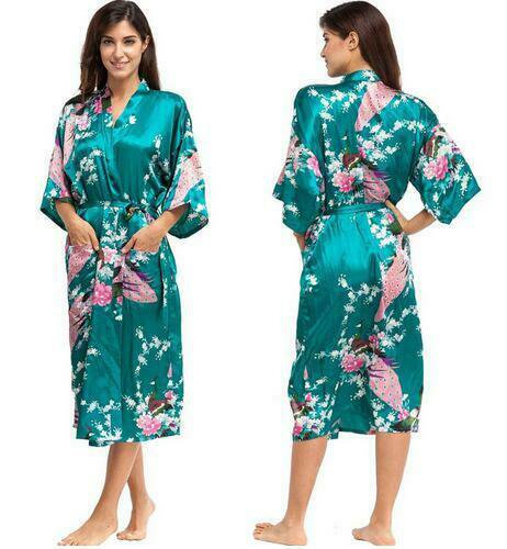 Ladies Kimono Bathrobe Women Long Gown Night Dress Sleepwear Shower Accessory