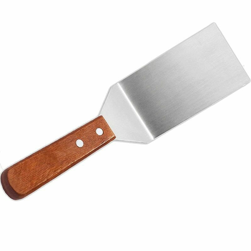 Kitchen Spatula Wooden Handle Grill Turner Stainless Steel Face Cooking Utensil