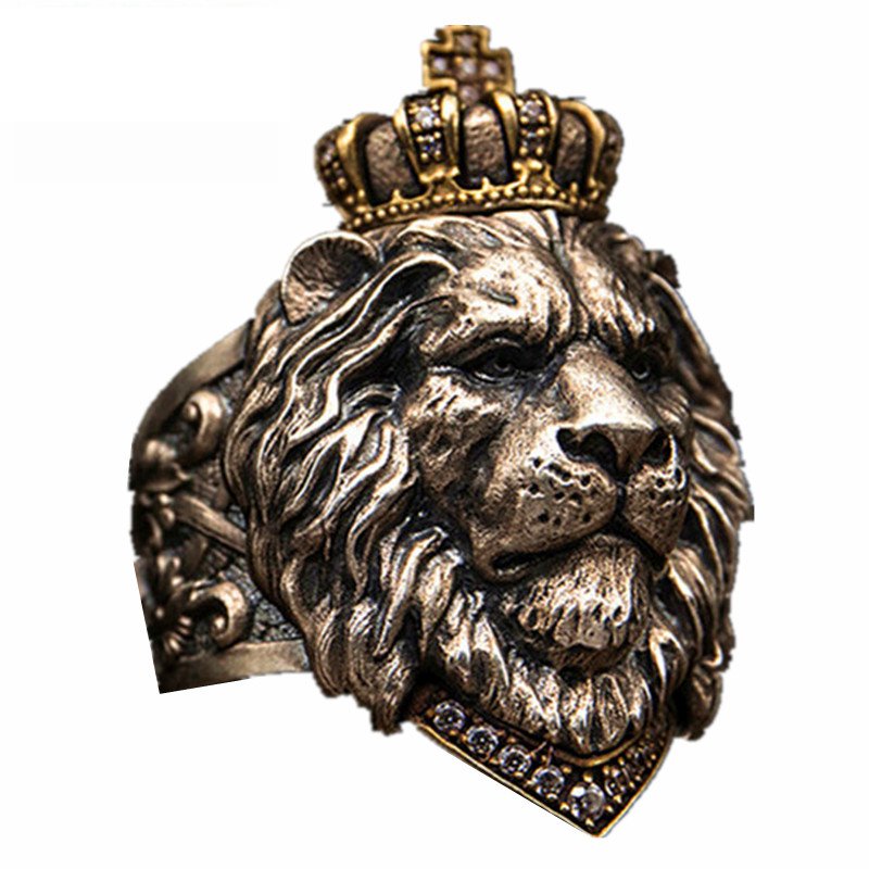 Animal King Lion Crown Ring For Men Stainless Steel Jewelry 7-14 Big Size