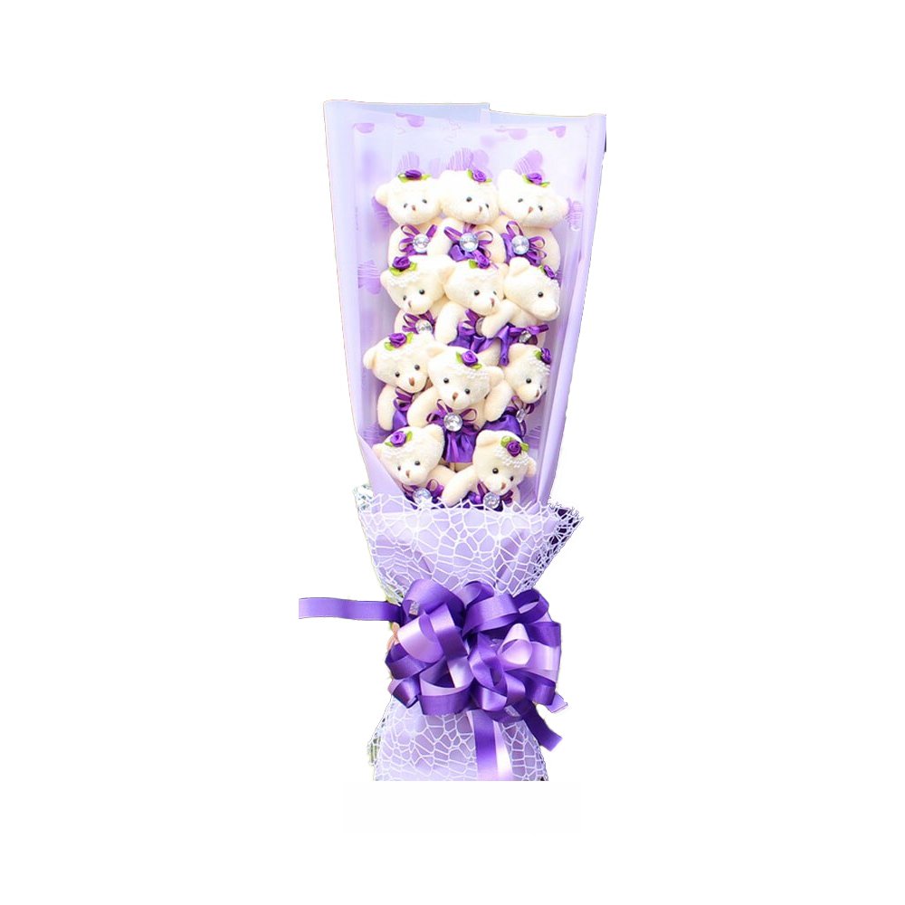 Plush Teddy Bear Bouquet Lovely Cartoon Doll Gift Artificial Flowers Valentine - Purple
