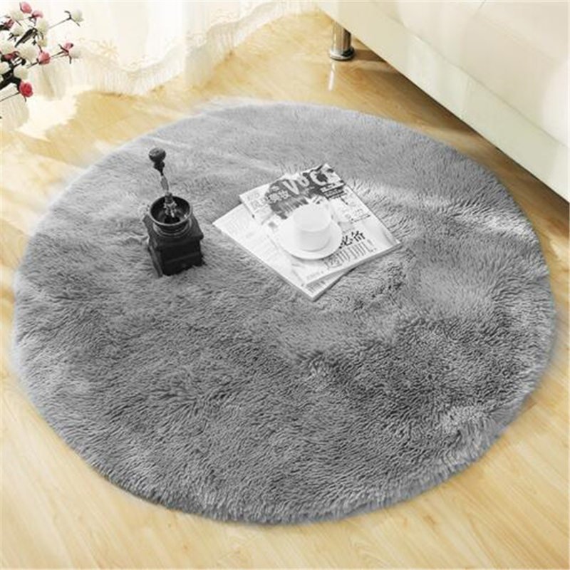 Fluffy Round Rug Carpets Bedroom Living Room Decoration Shaggy Floor Mat - 120x120cm - Gray Color