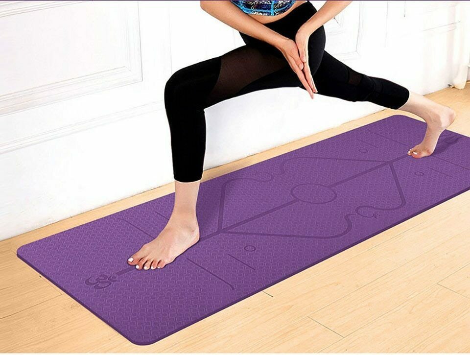 TPE Yoga Mat with Position Lines Non Slip Carpet Fitness Gym Workout Pads