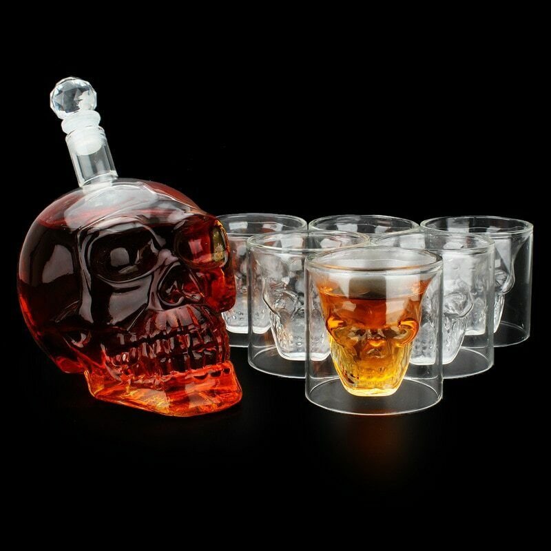 Transparent Skull Bottle 75ml Glass Cup 700ml Decanter 7 Piece Set Shot Glasses