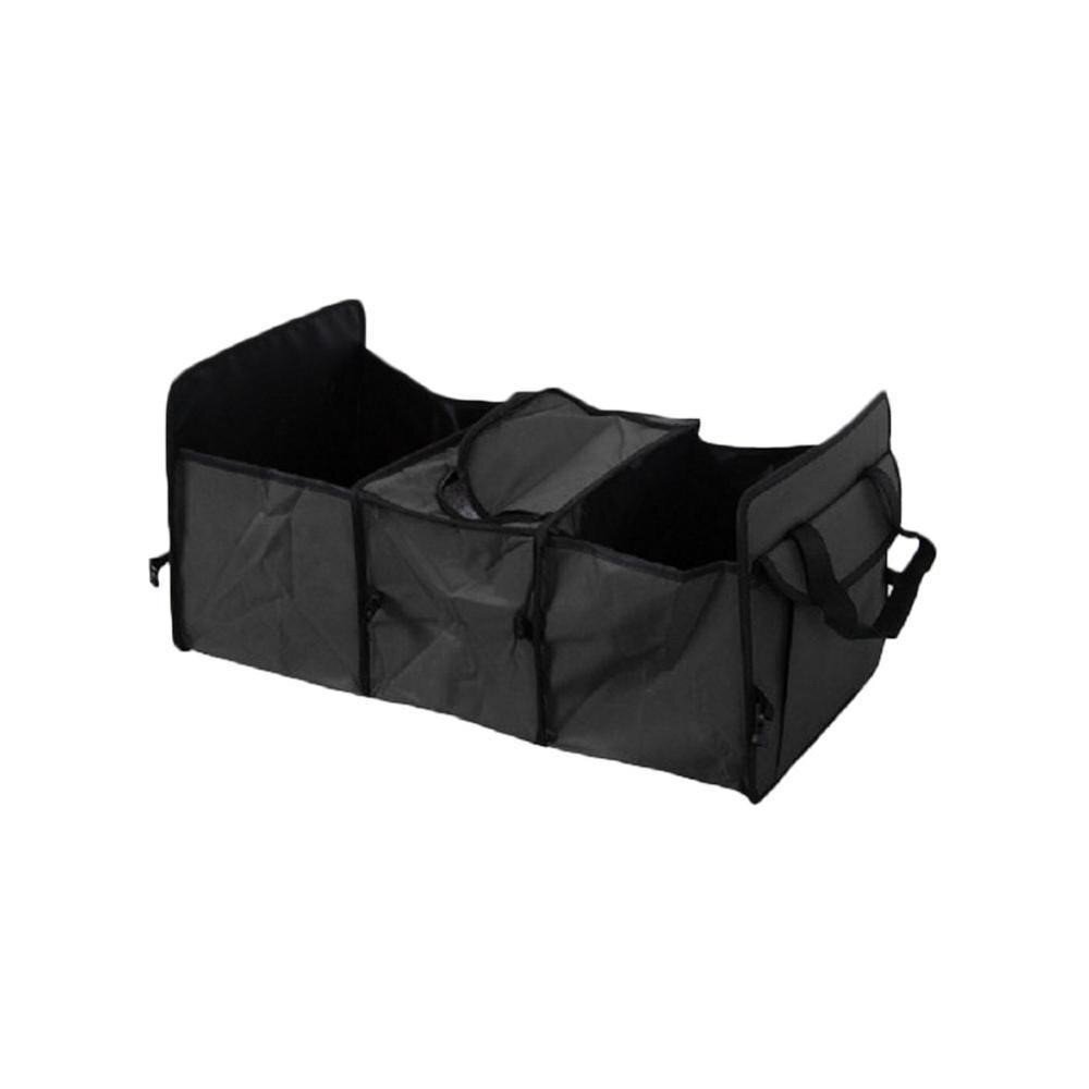 Collapsible Car Trunk Storage Box with Insulated Compartment Organizer Box Black