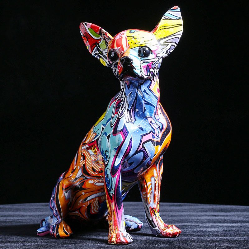 Chihuahua Dog Statue Resin Sculpture Multicolor Design Home Decoration Ornament
