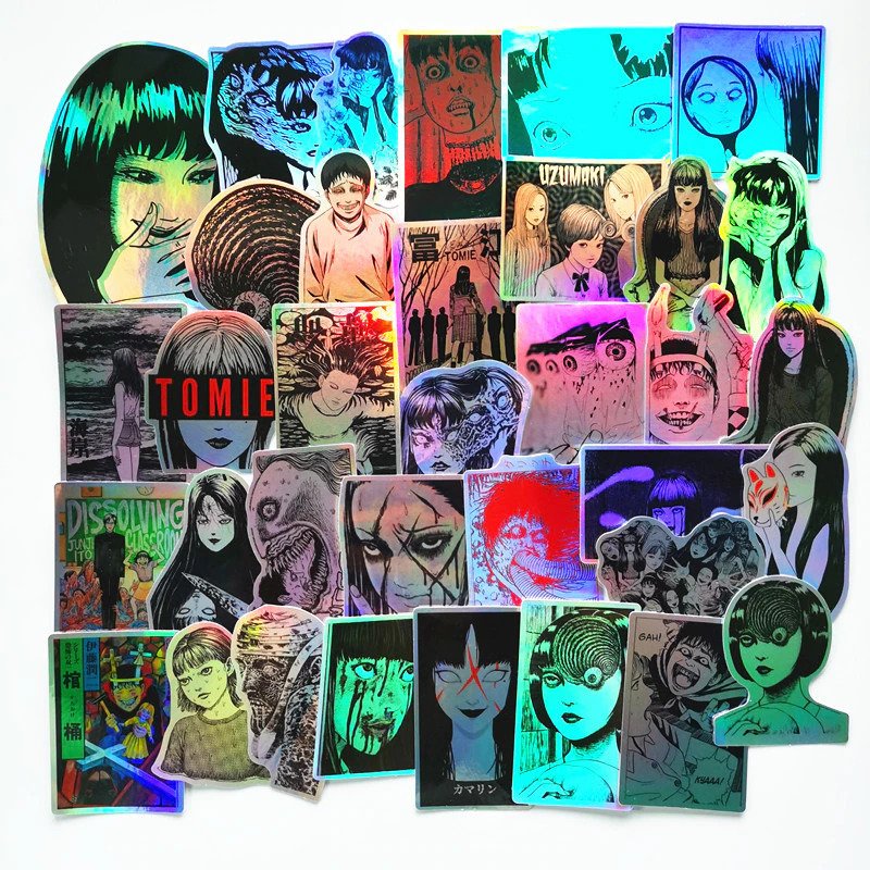 Horror Comics Themed Foil Holo Stickers Set 50 Pieces Anime Decals for Laptops, Skateboard, Fridge
