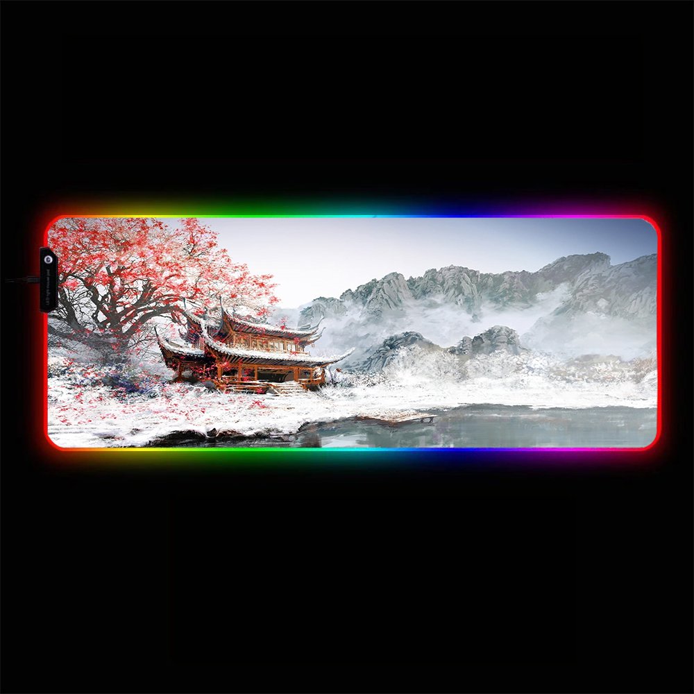 Pagoda Painting Design XXL Size RGB Gaming Mouse Pad Large Computer Desk Mat Gamer Mousepad