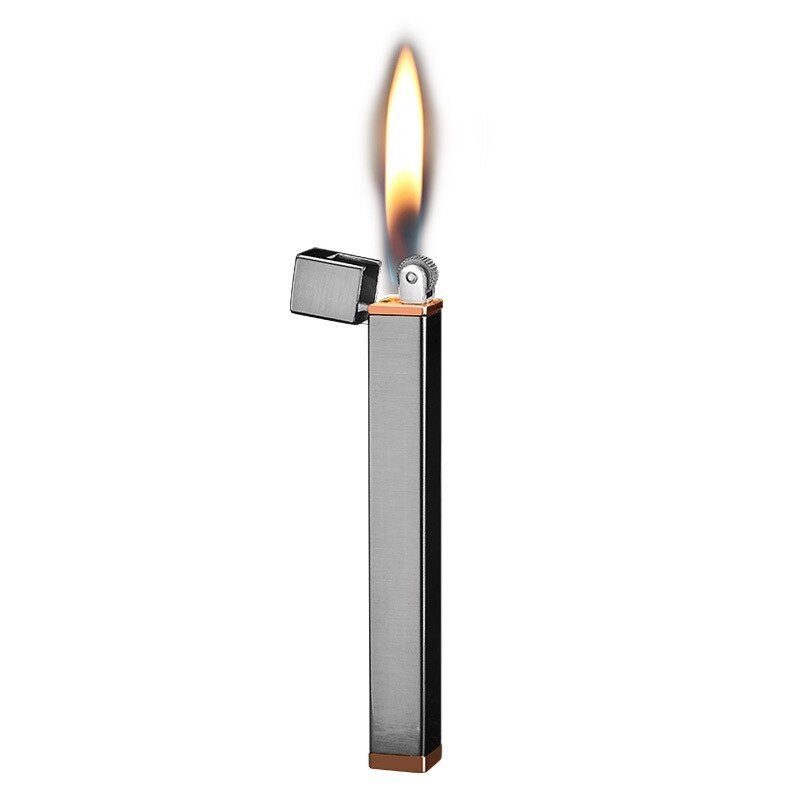 Long Square Mini Lighter Grinding Wheel Style Open Flame Minimalistic Design