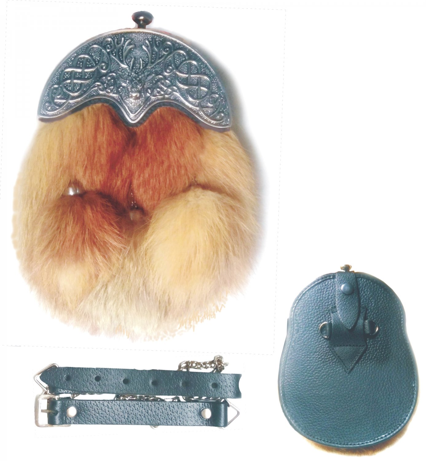 BROWN FOX SPORRAN-Real Leather Body-Genuine Fox Fur