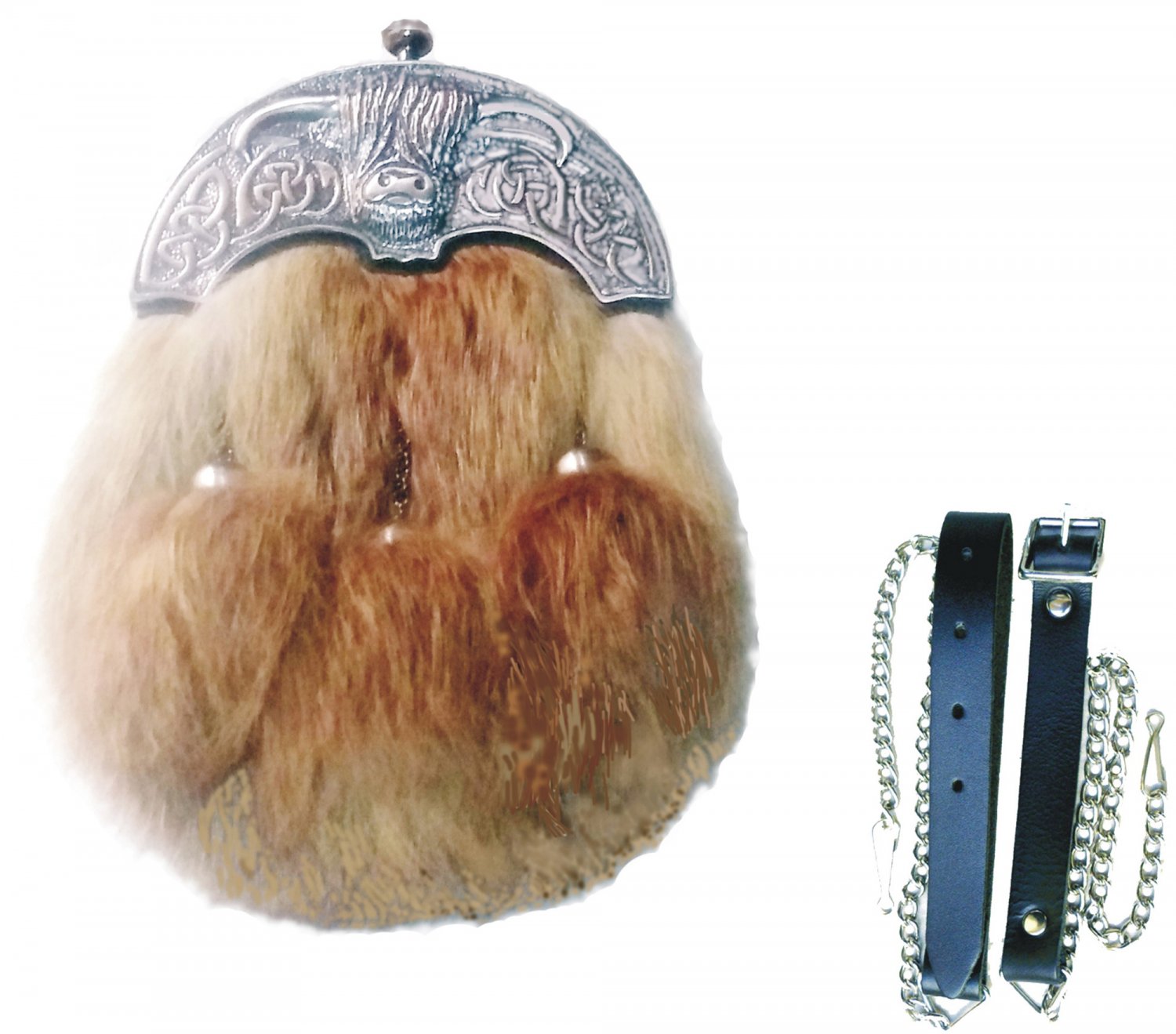 RED FOX SPORRAN-Real Leather Body-Genuine Fox Fur