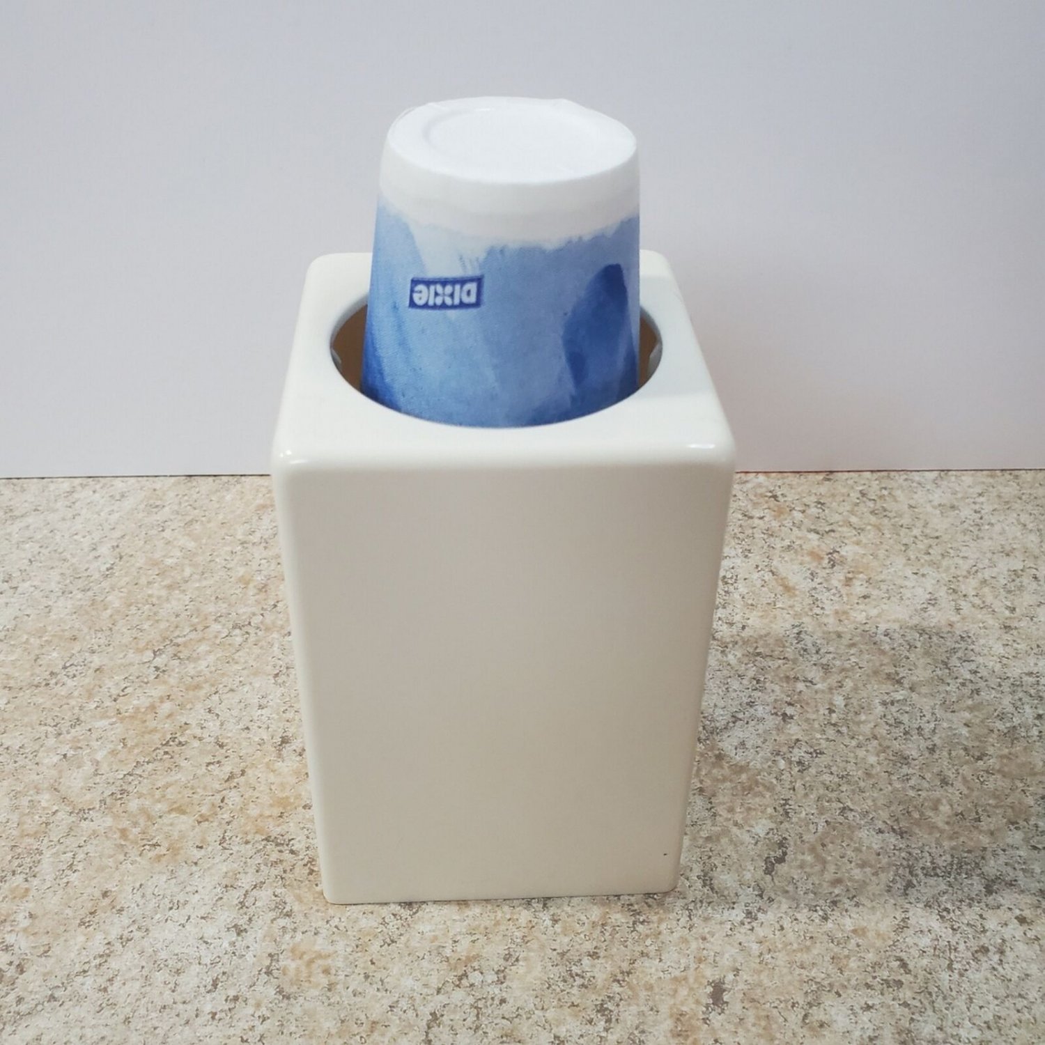 Vintage 1960's Beige Square Plastic Dixie Cup Holder Dispenser with 11