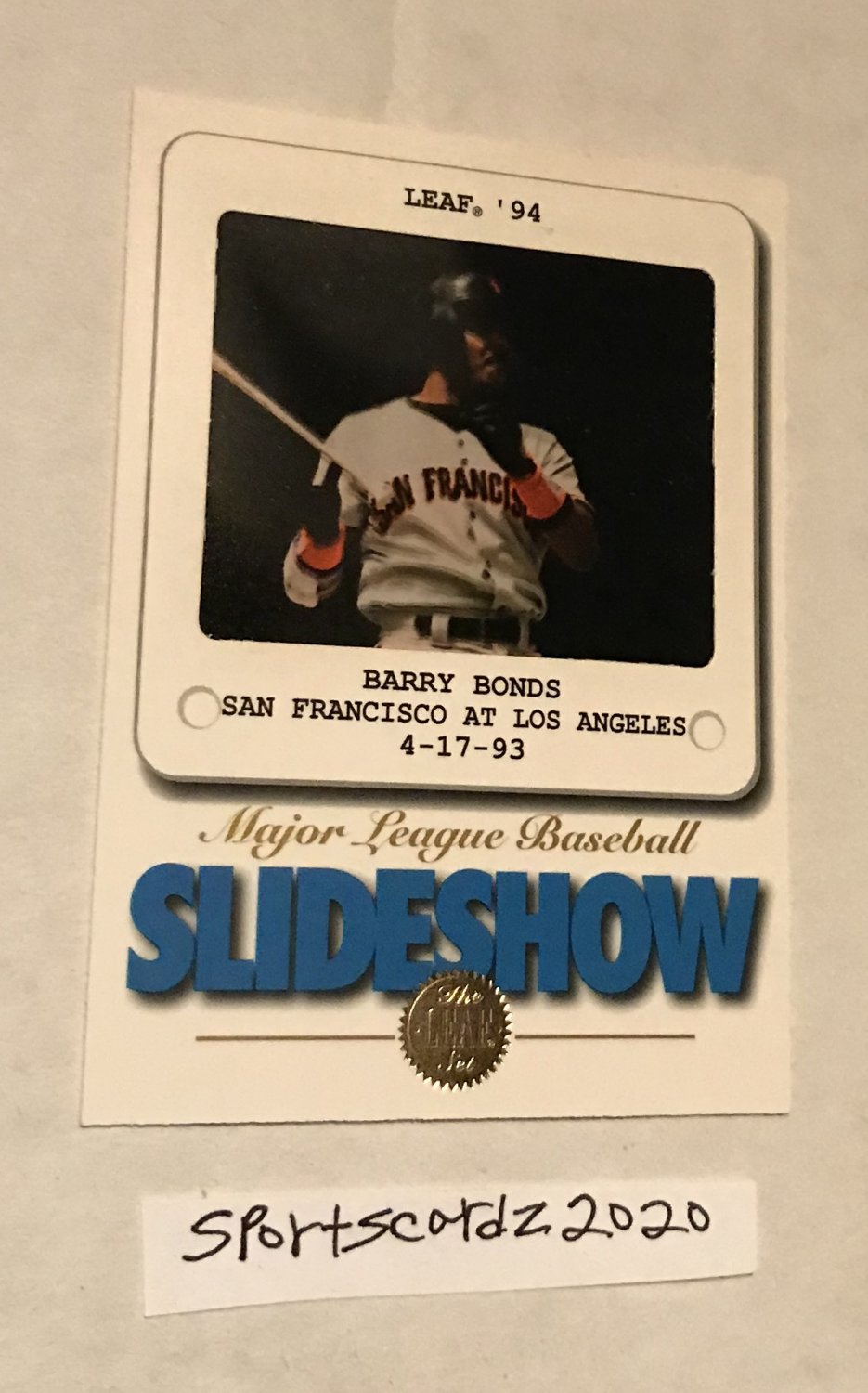 Barry Bonds 1994 Leaf Slideshow Insert Card