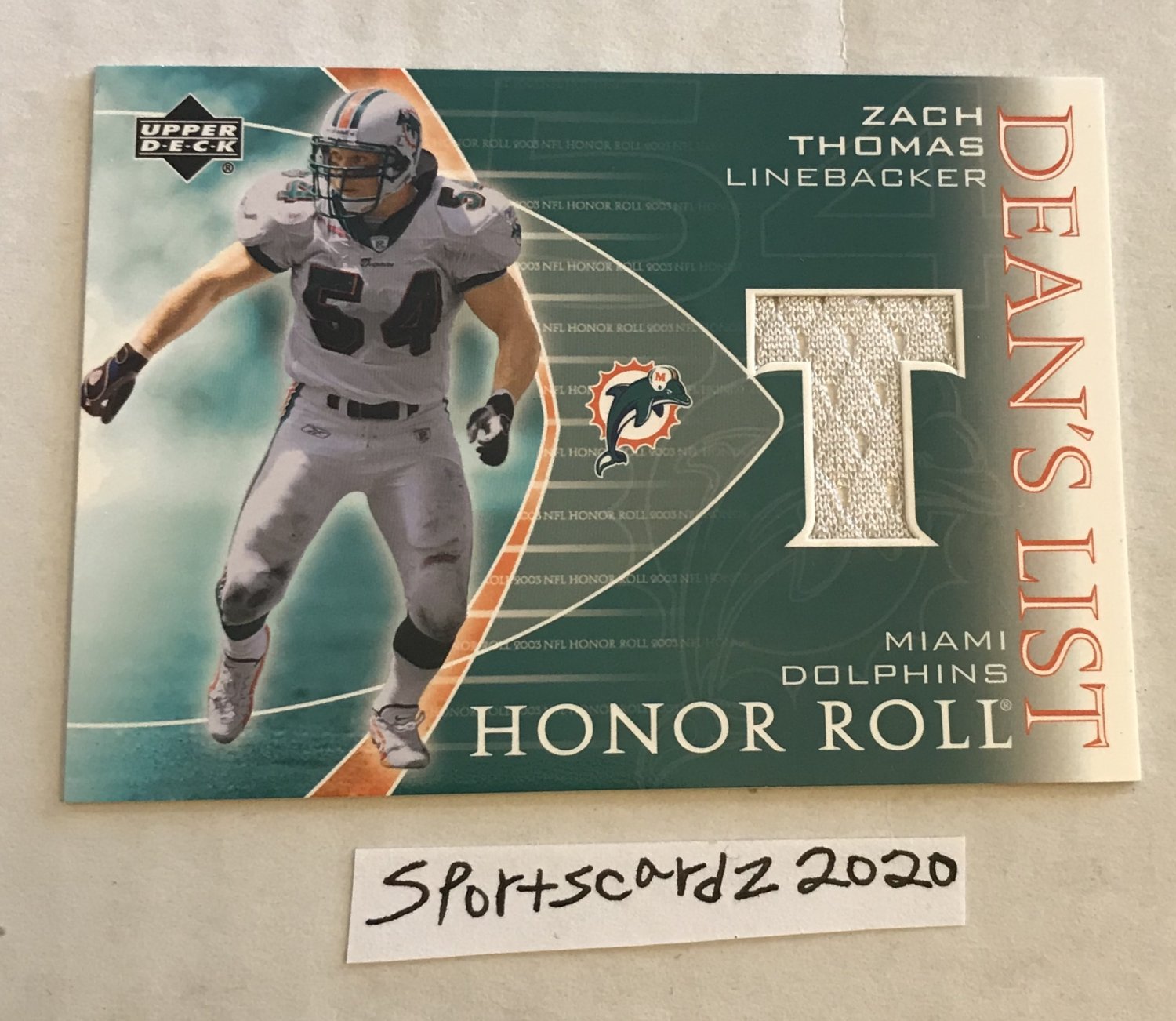 Zach Thomas 2003 Upper Deck HR DL Relic Card