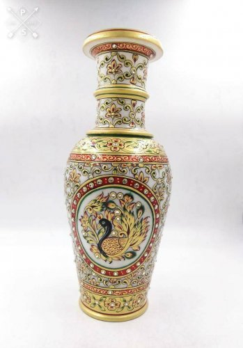 Handmade Marble Flower Vase Pot Floral Painting Art and Craft Home Decor Gift